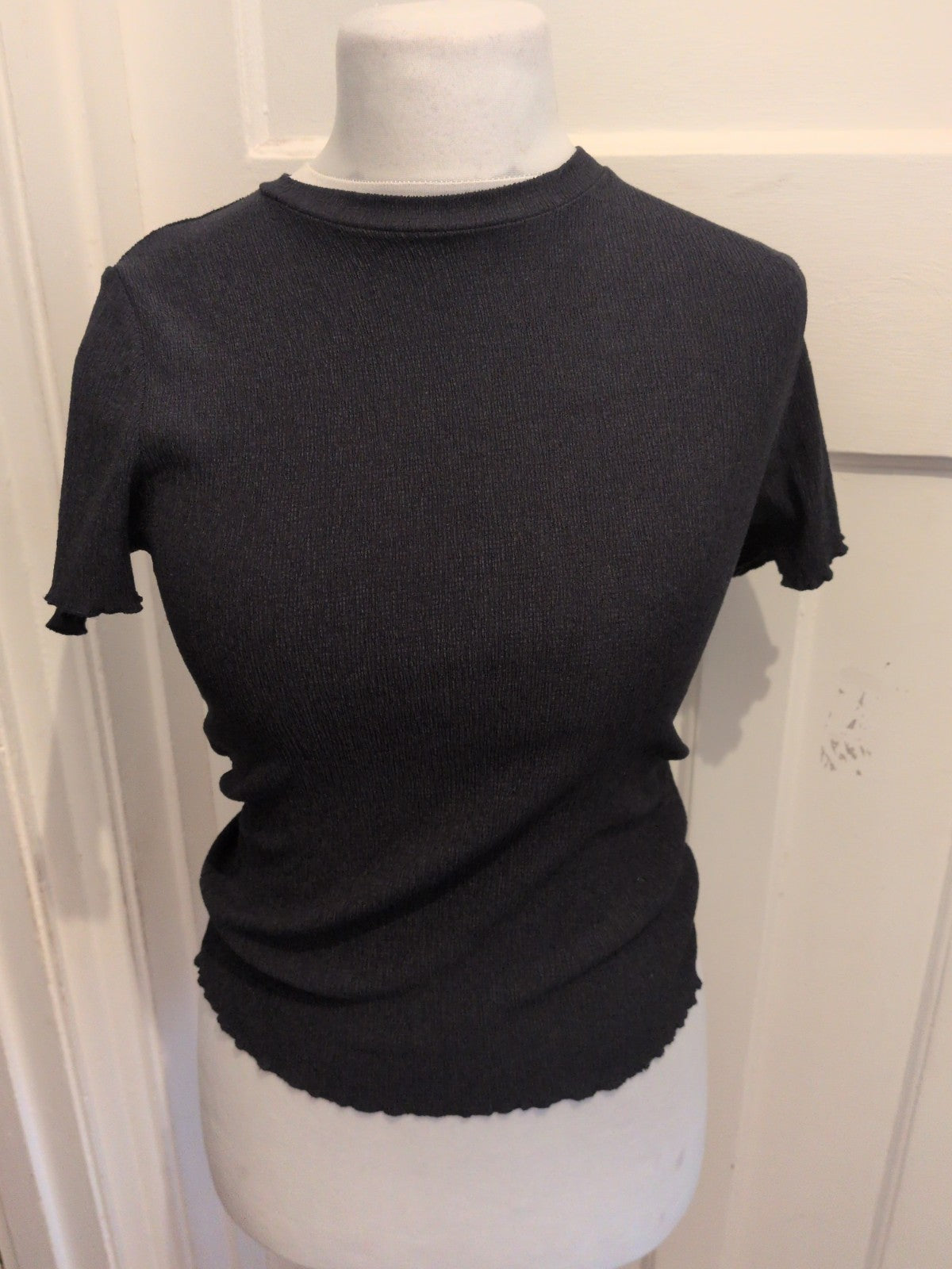 F&F Small Black Short Sleeve Blouse Slight Crinkle