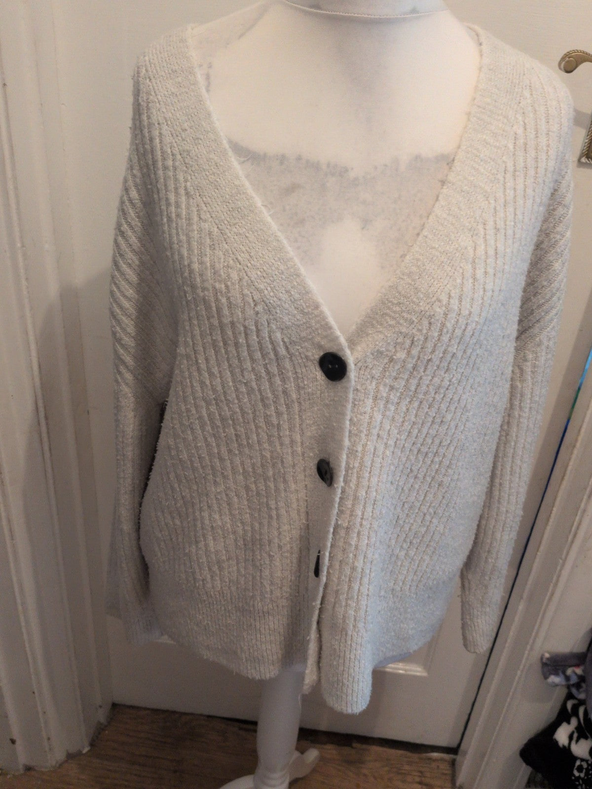 Topshop Small Cream V Neck Buttoned Oversized Cardigan