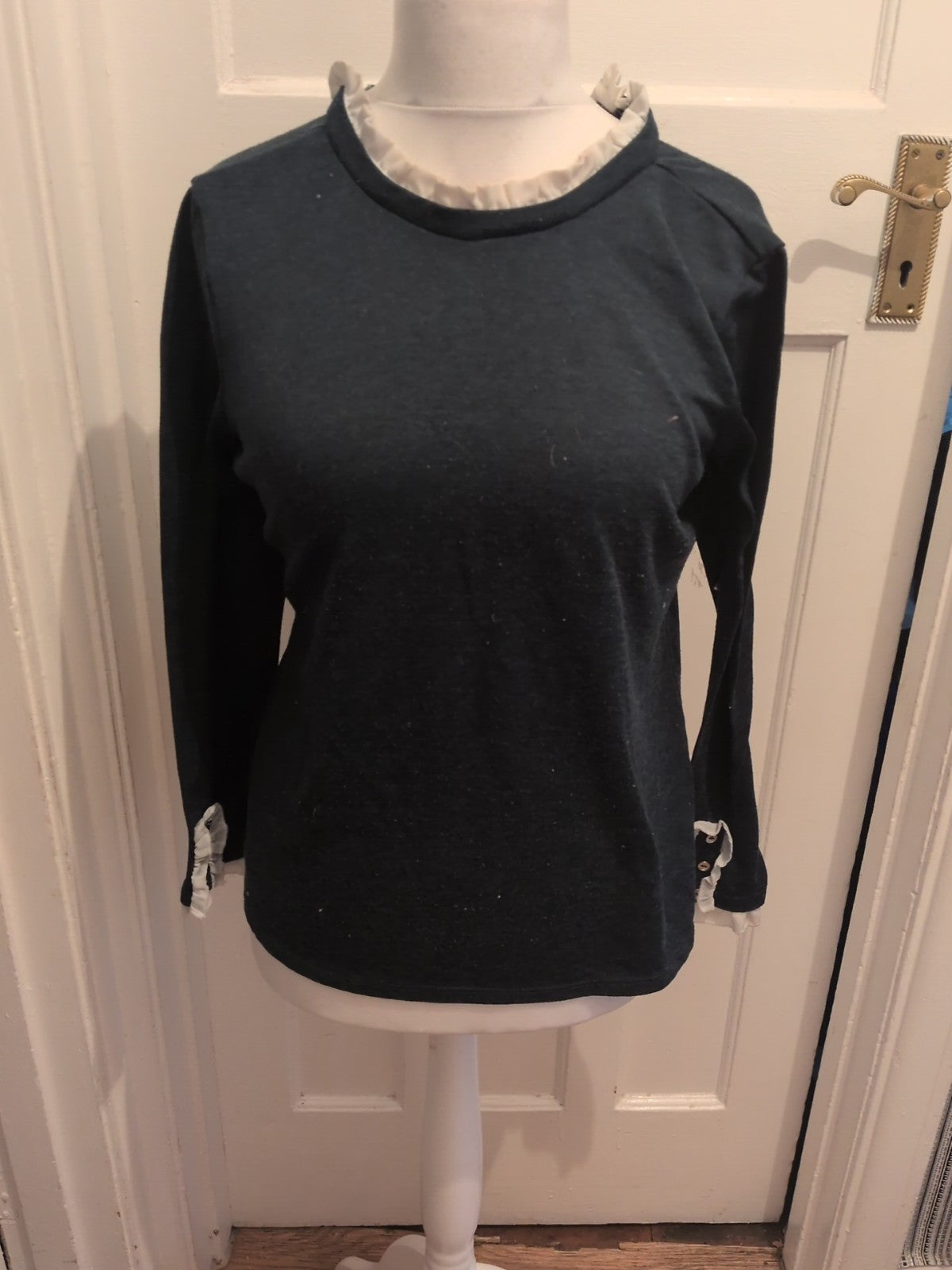 Dorothy Perkins 12 Dark Teal Long Sleeve With White Collar Blouse