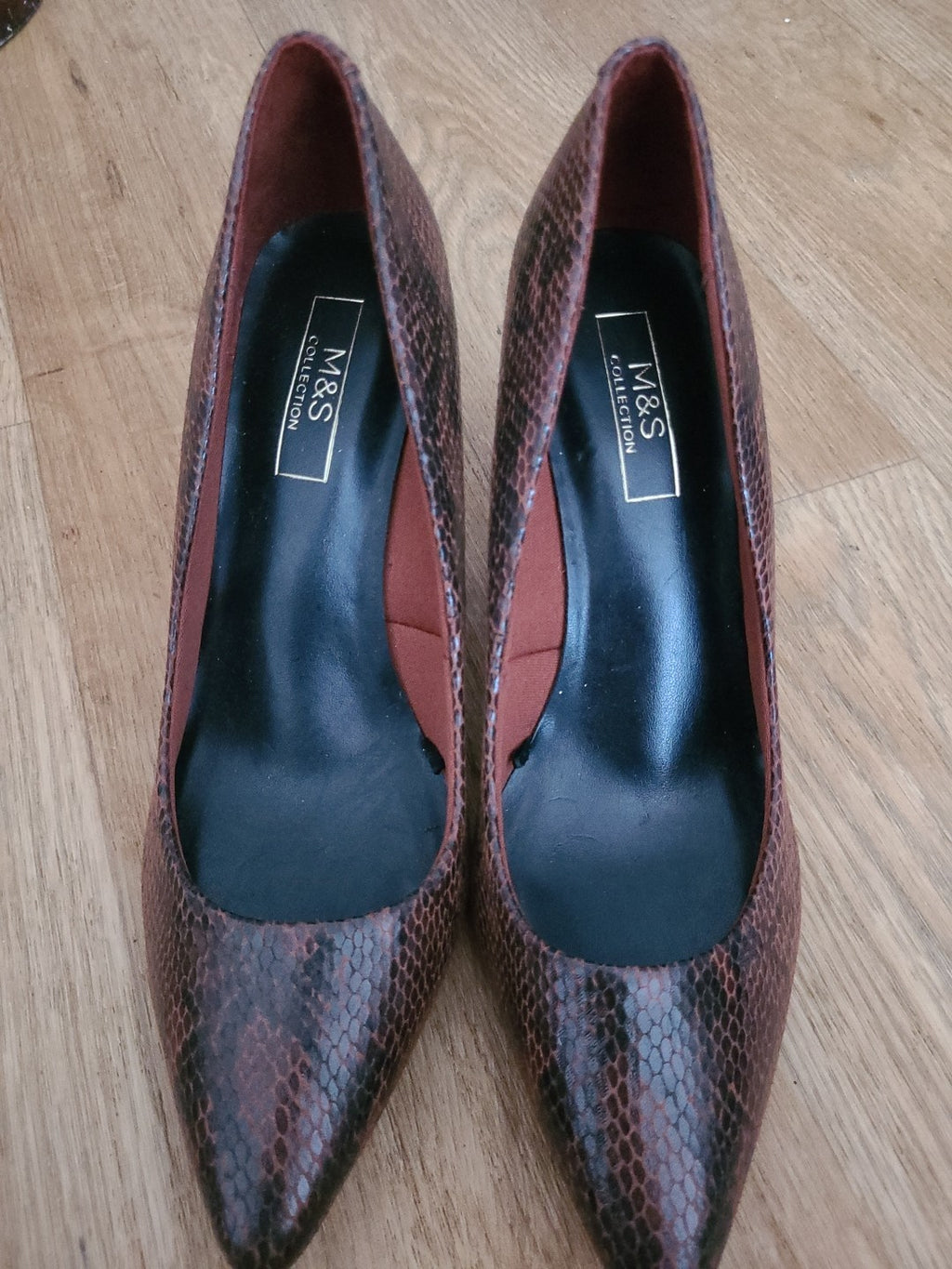 Ladies Marks And Spencer Size Uk 6 Brown Crocodile Skin Patterned Heels
