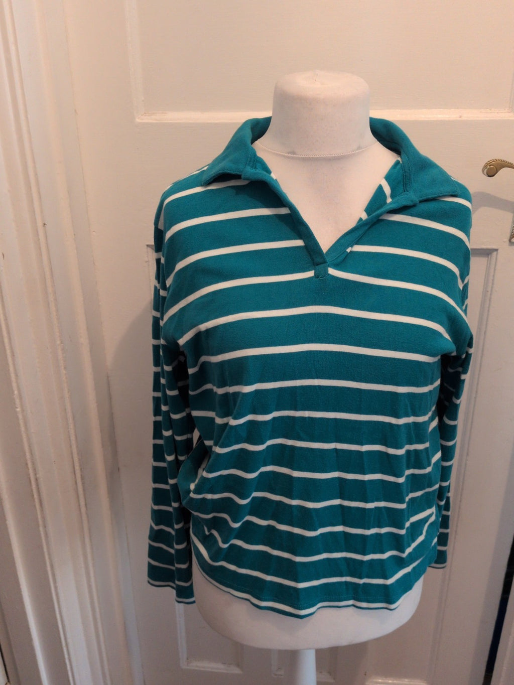 Ladies 20 Turquoise Stripe Long Sleeve Polo