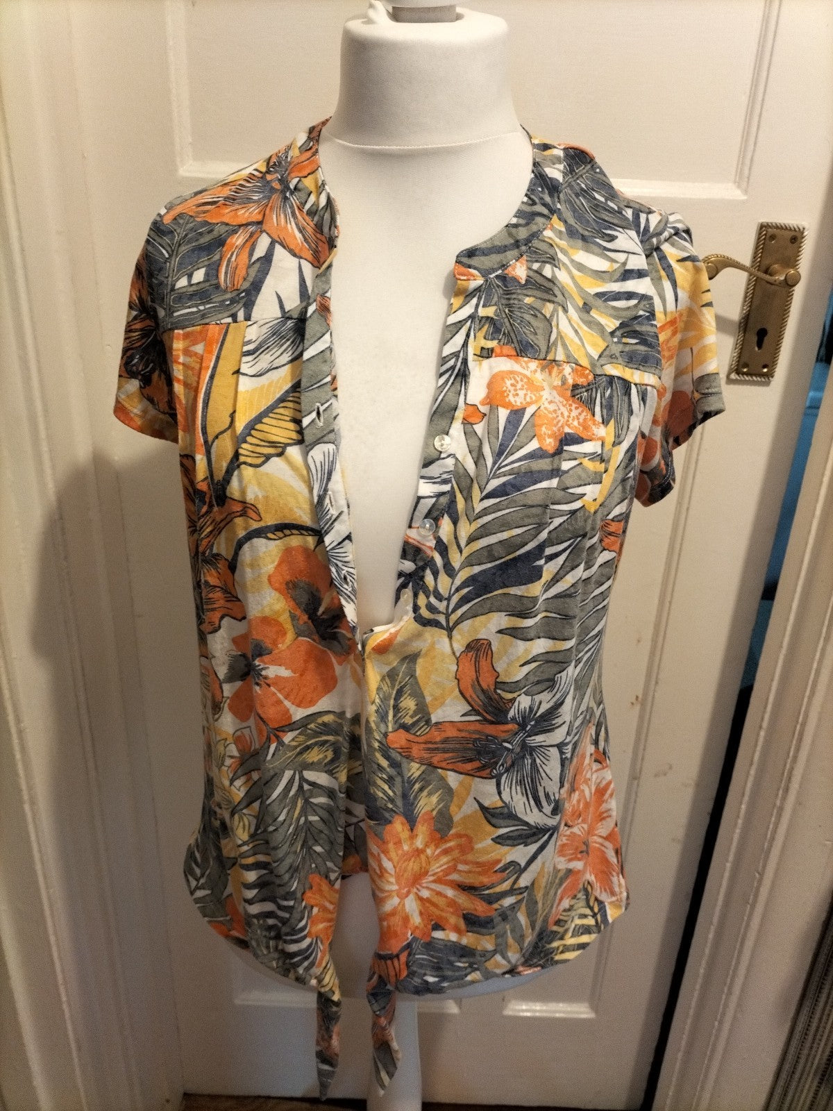 Ladies Roman Size 12 Multicoloured Floral Short Sleeved V Neck Blouse