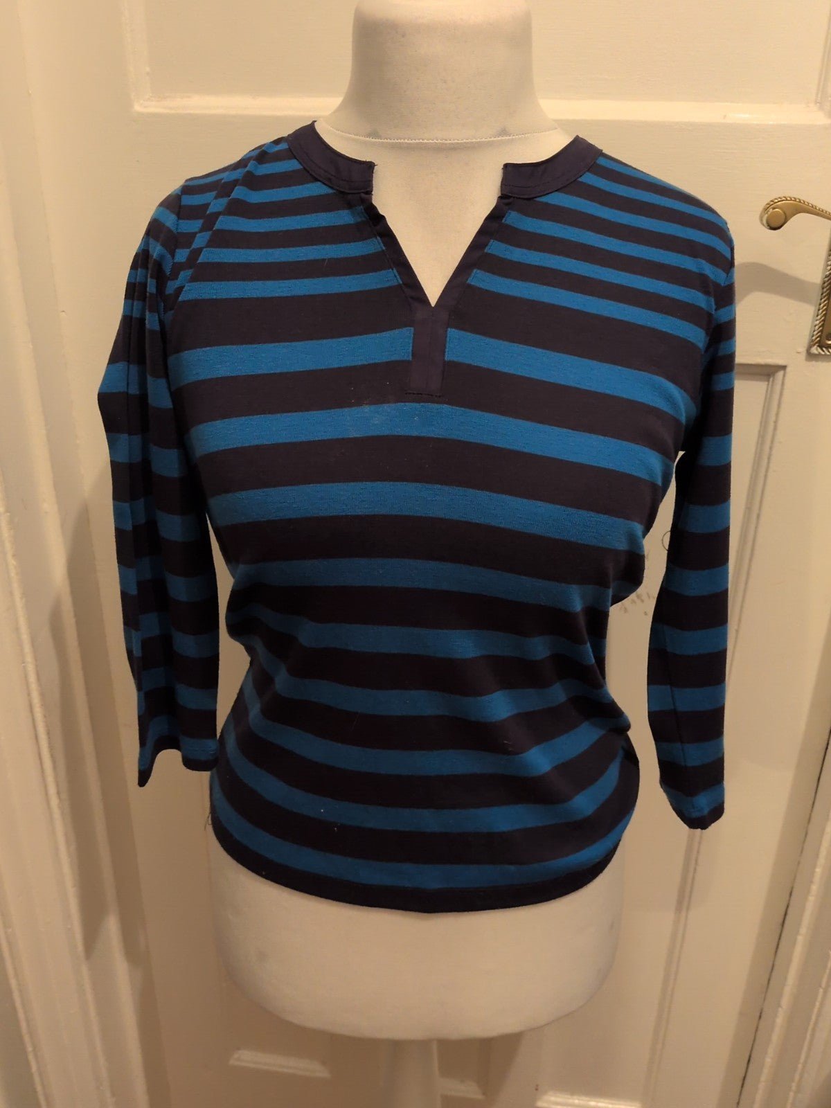 First Avenue Small Blue And Navy Stripe Long Sleeve Blouse