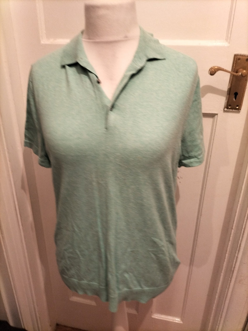 Mens M&S Collection Size M Cotton Rich Short Sleeve Aqua Polo