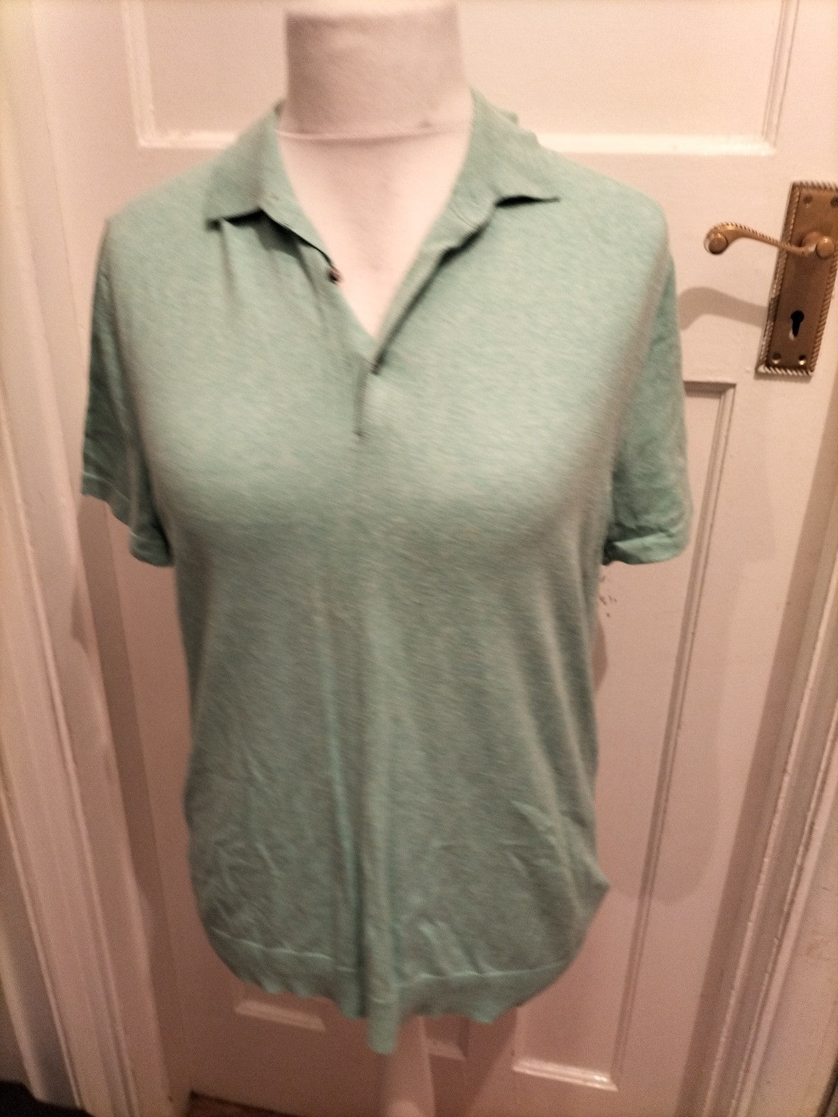 Mens M&S Collection Size M Cotton Rich Short Sleeve Aqua Polo