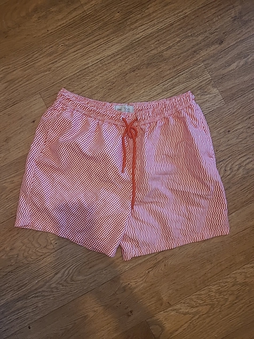 Mens George Size Large Orange White Elasticated Mesh Lined Shorts