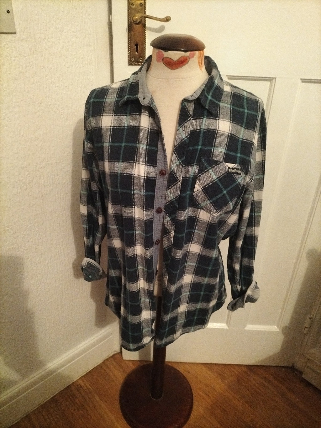 Mens Tokyo Laundry Size Large Blue/Navy/White Check Long Sleeved Shirt