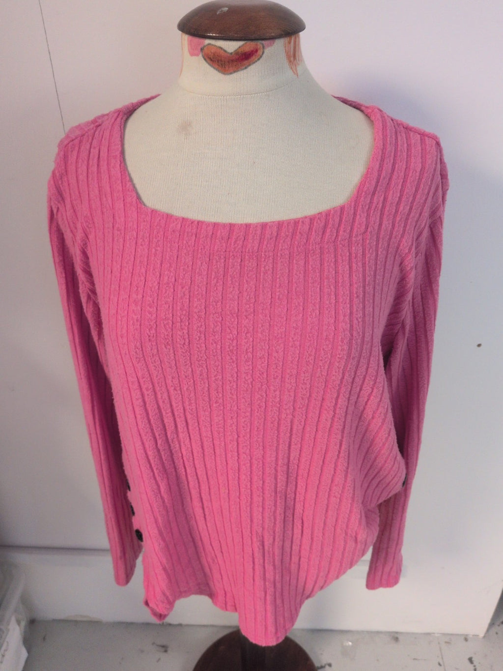 XL Rose Pink Long Sleeve Square Neck Jumper Blouse