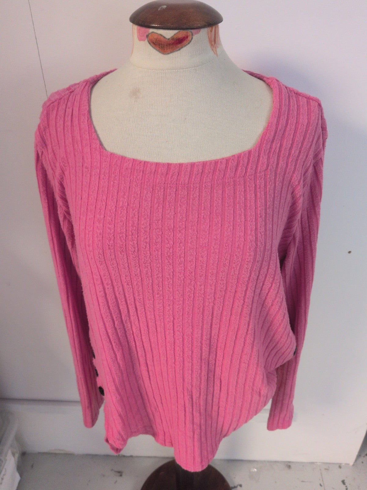 XL Rose Pink Long Sleeve Square Neck Jumper Blouse