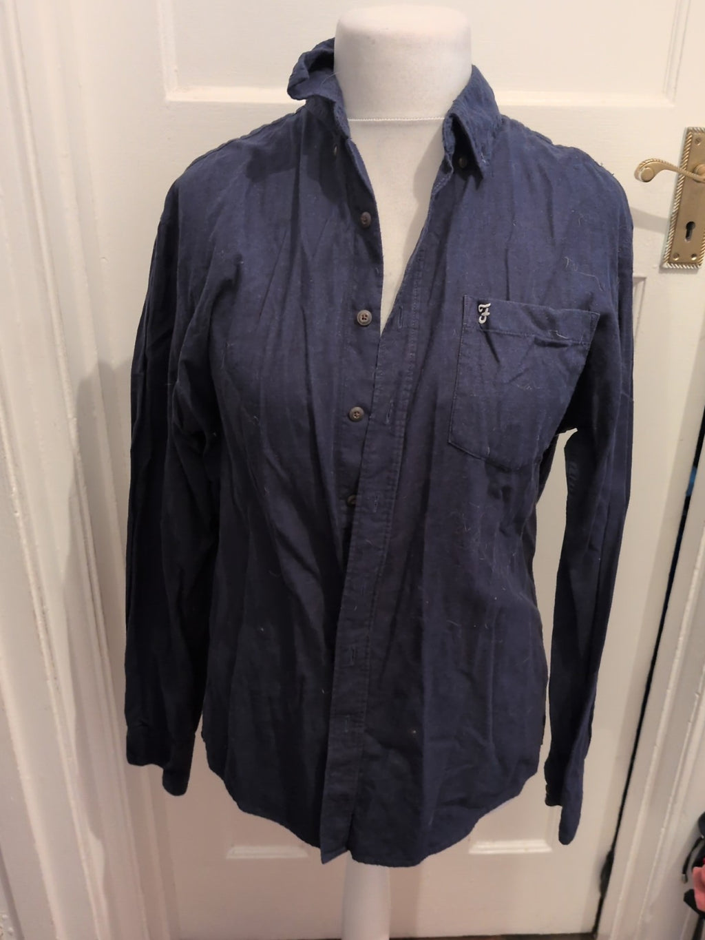 Farah Large Navy Long Sleeve Modern Fit Shirt