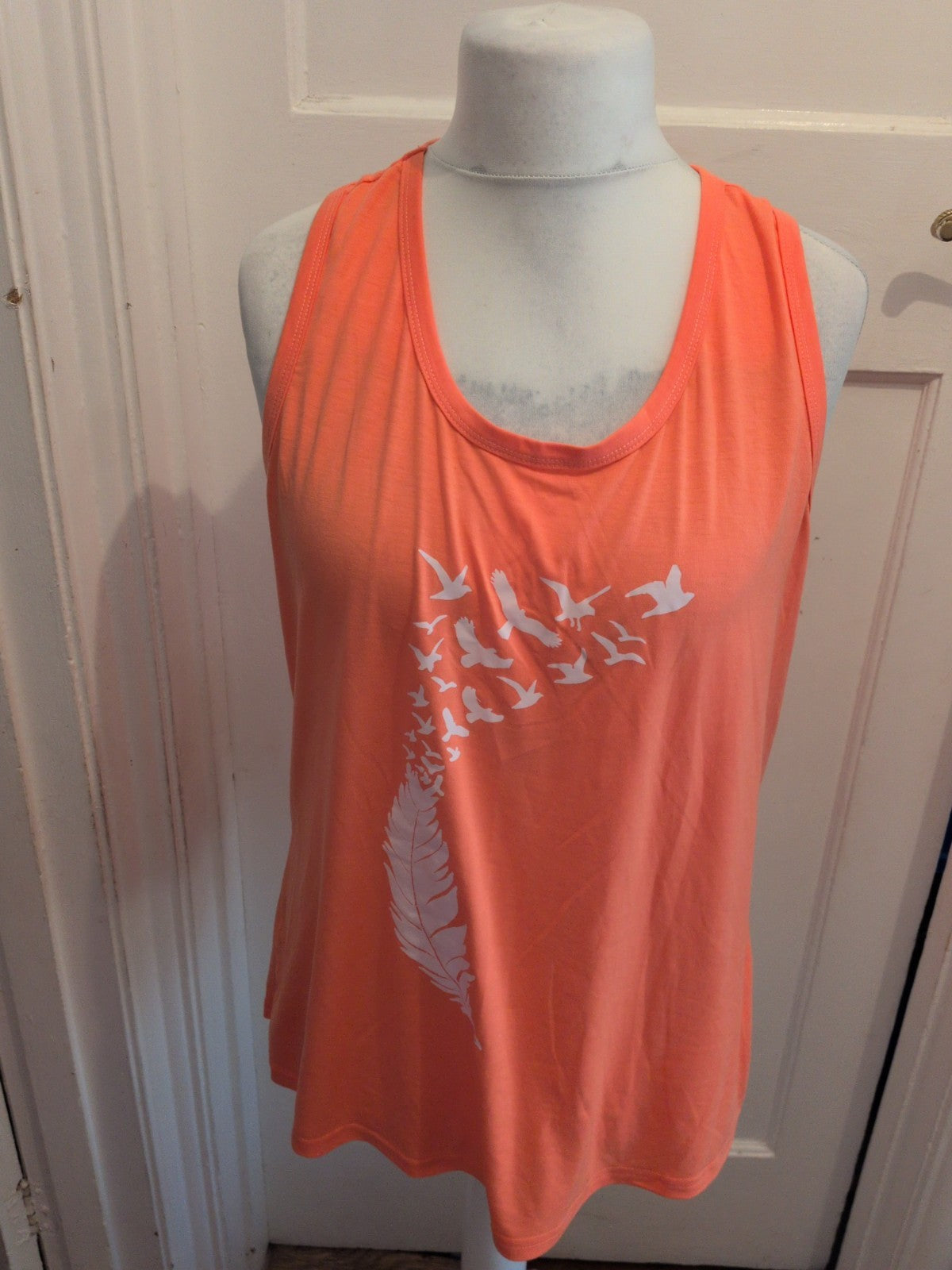 2XL Peach Coral Feather Pattern Sleeveless T-shirt