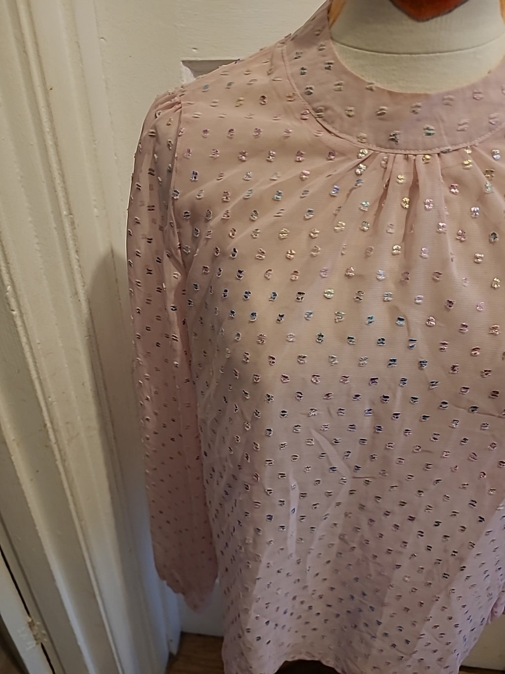 Ladies Shein Size Medium Pink Detailed Long Sleeved Blouse