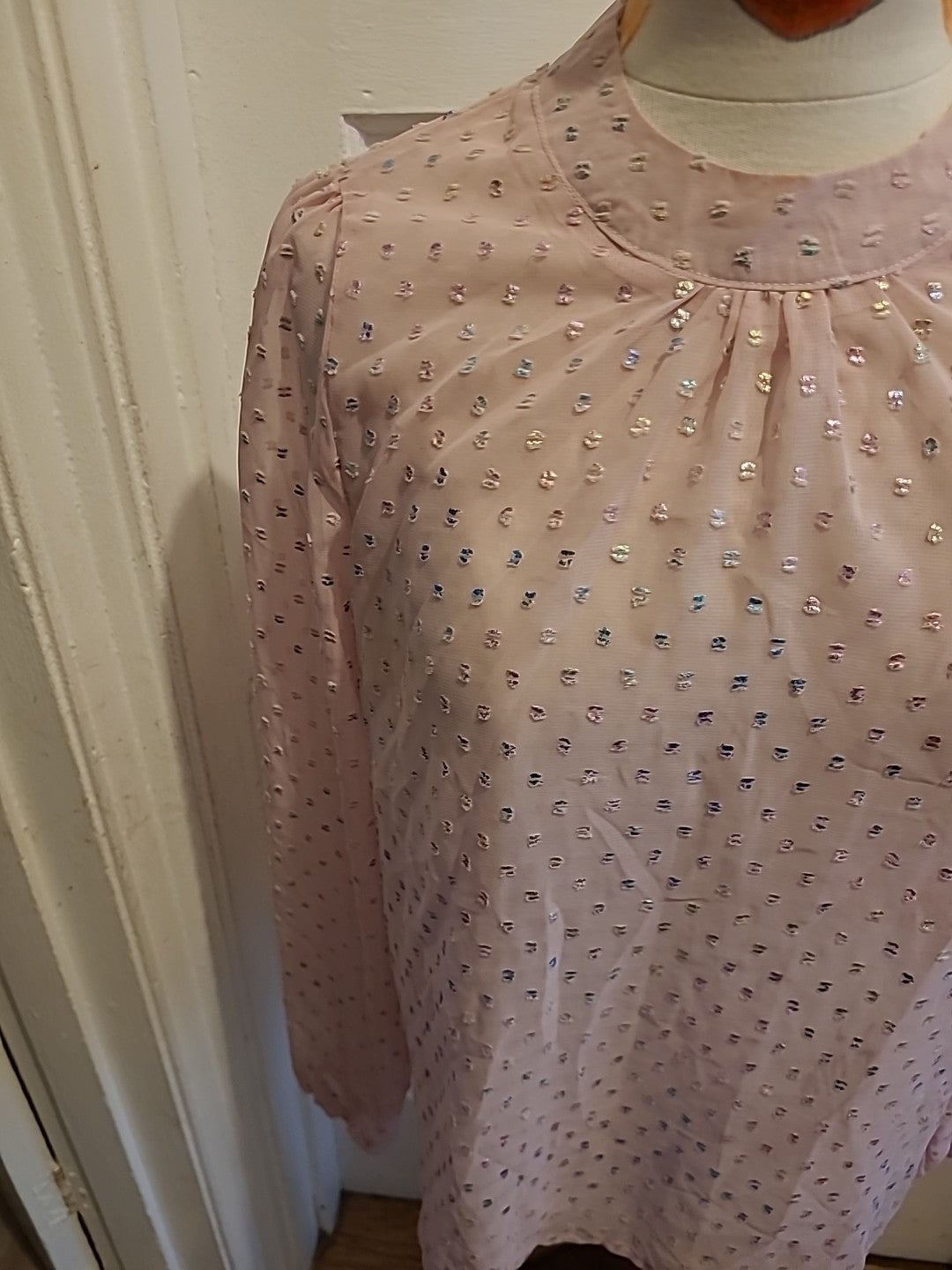 Ladies Shein Size Medium Pink Detailed Long Sleeved Blouse