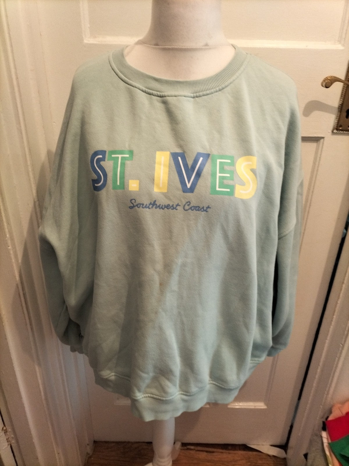 Tu Woman XL Pale Blue Print Jumper Pullover Small Mark On Front