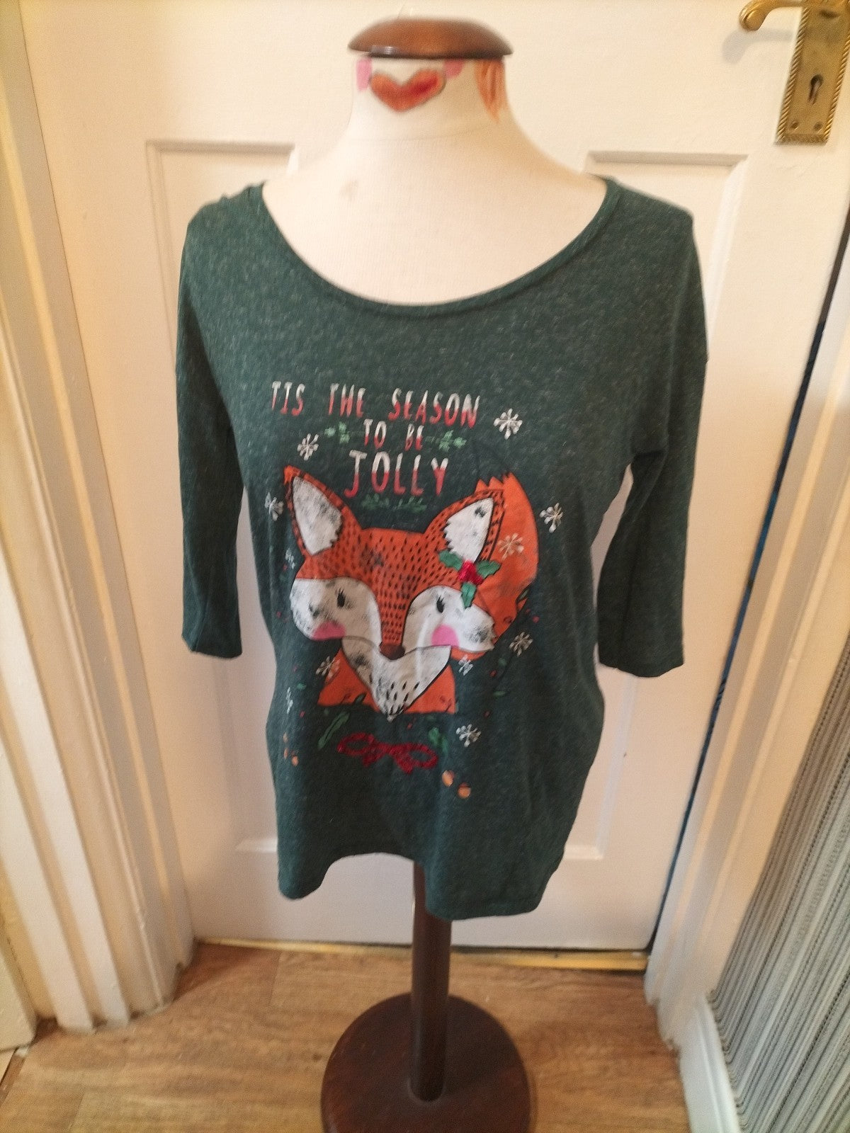 Ladies Next Size 12 Green Fleck Fox Tshirt