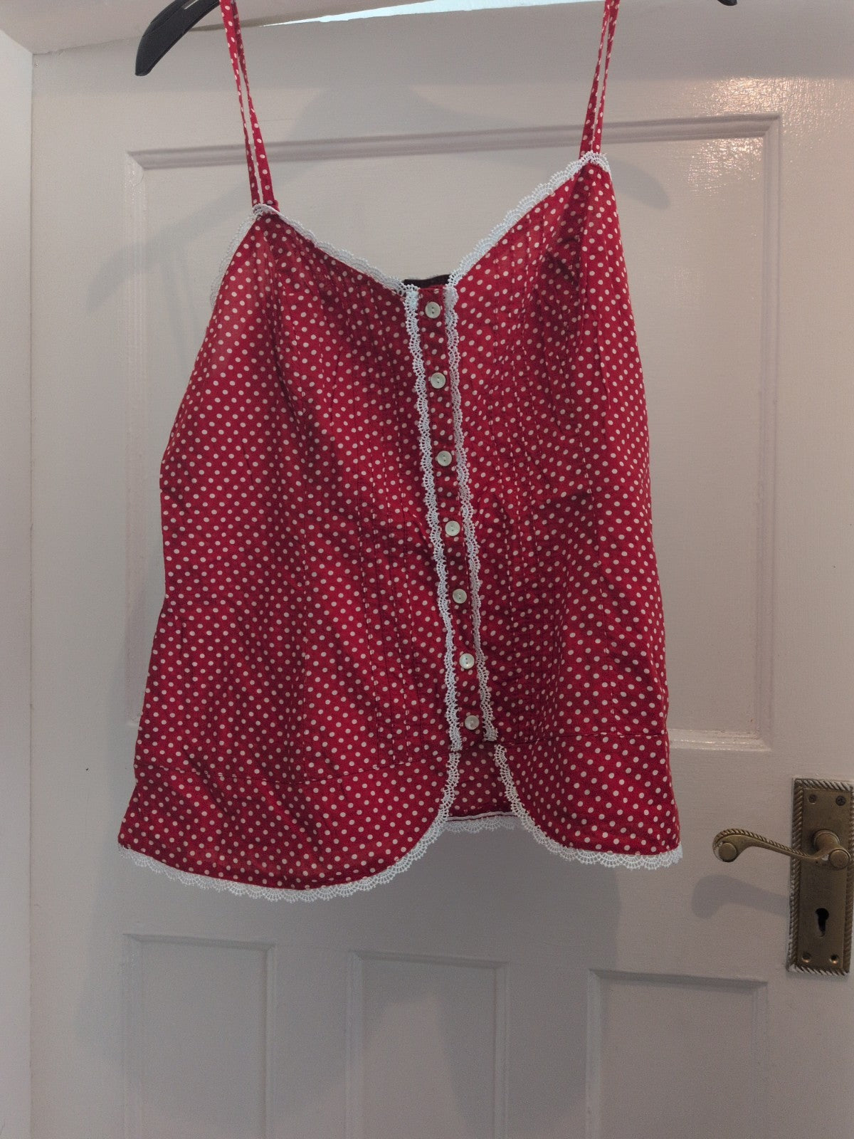 Marks And Spencer 14 Red And White Sleeveless Pyjama Top