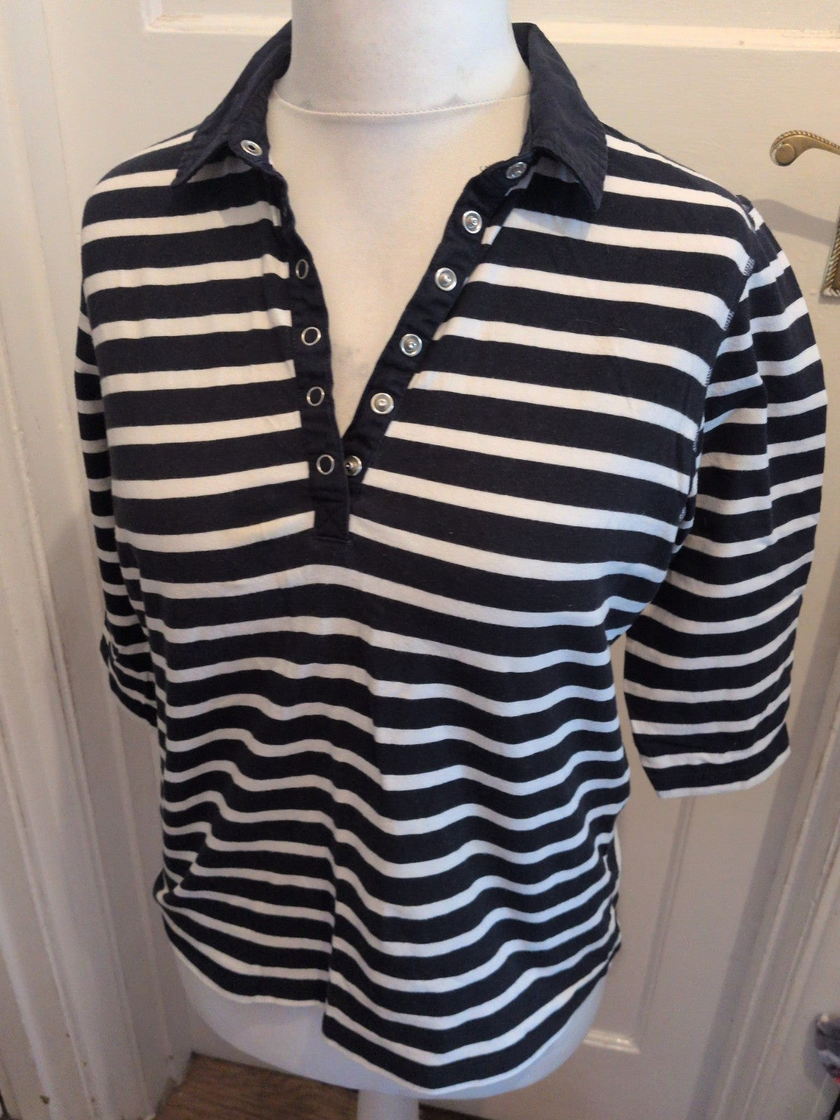 Ladies Esmara Large Navy Stripe Long Sleeve Polo