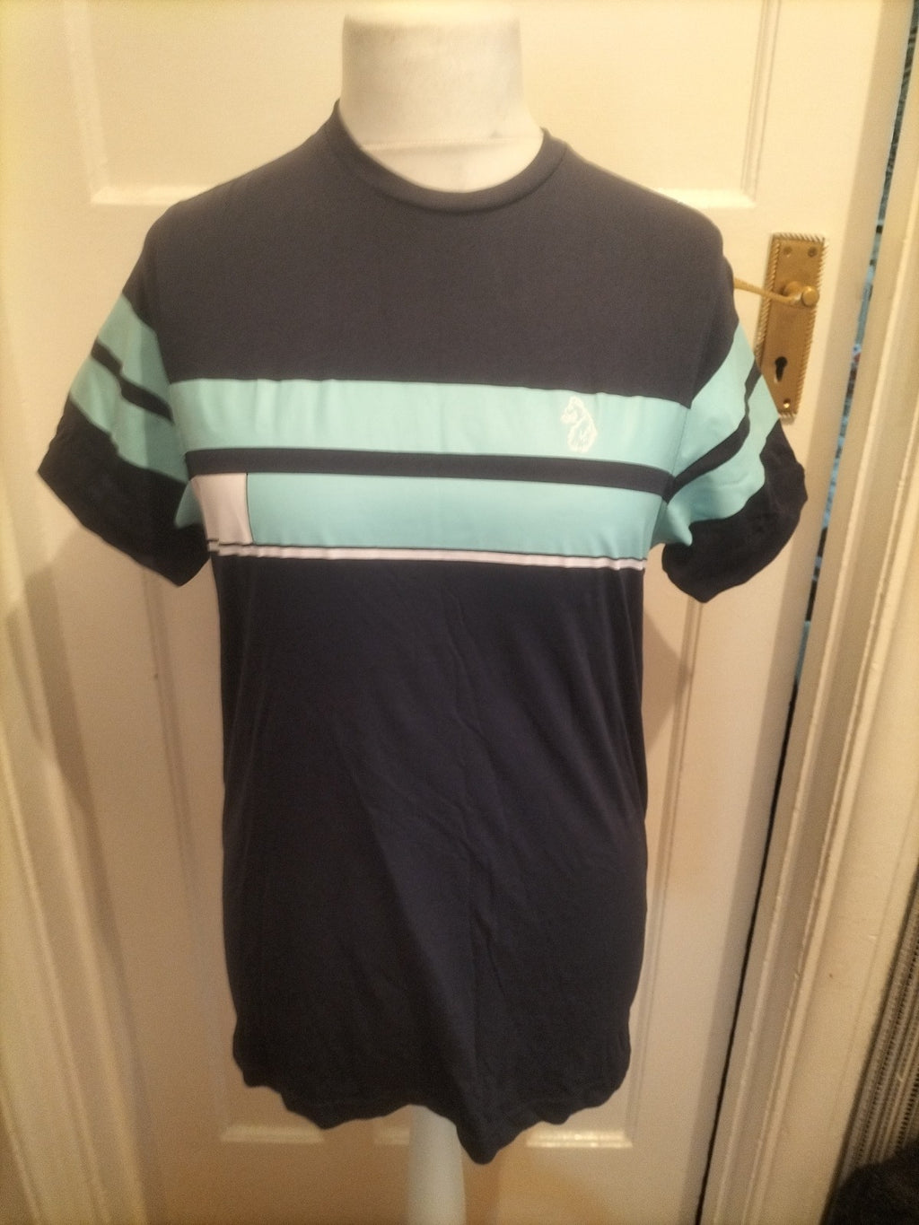 Mens Luke Sport Size Medium Aqua And Navy Short Sleeved Tshirt