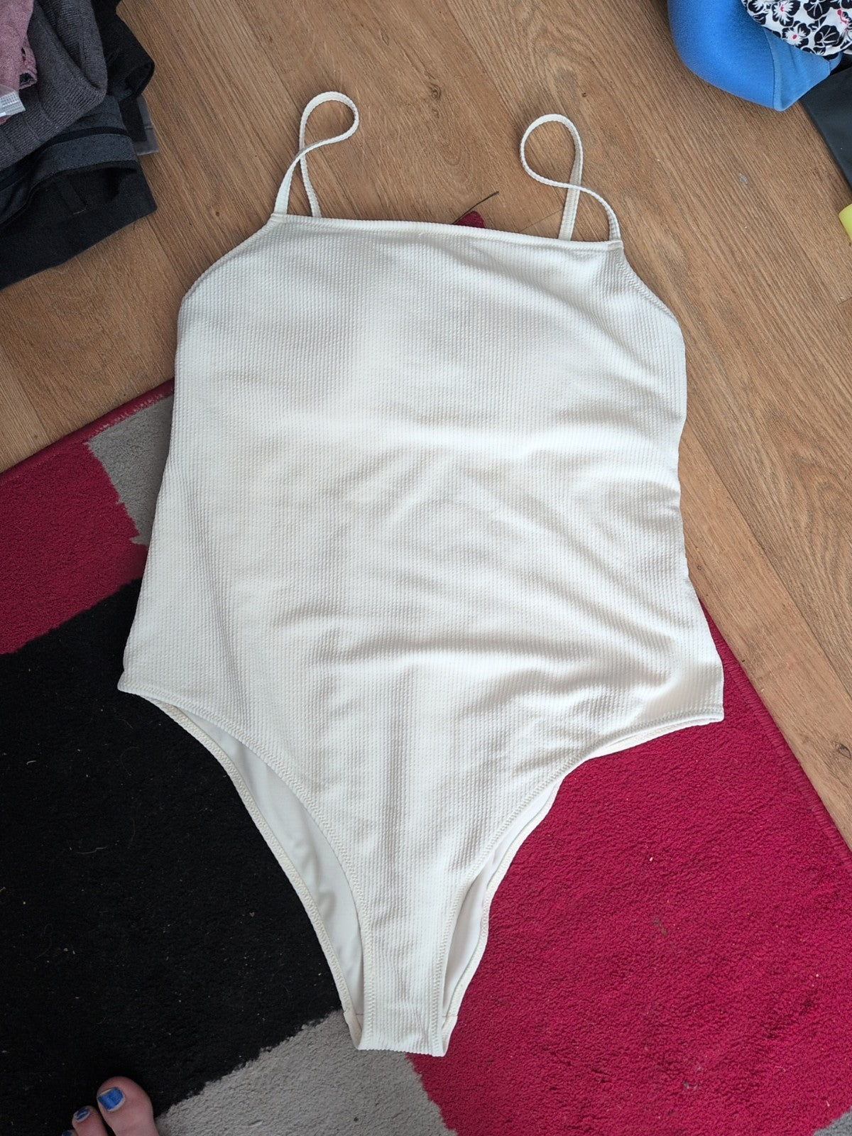Primark 16 Cream Raise Brush Rib Swimsuit