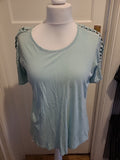Ladies Pep&Co Size 12 Turquoise Detailed Shoulder Sleeved Tshirt
