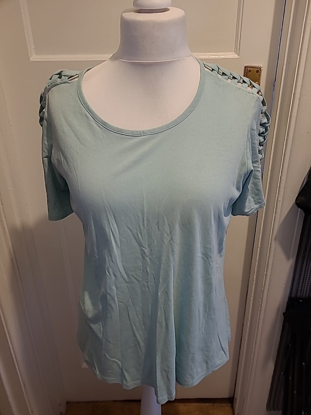 Ladies Pep&Co Size 12 Turquoise Detailed Shoulder Sleeved Tshirt