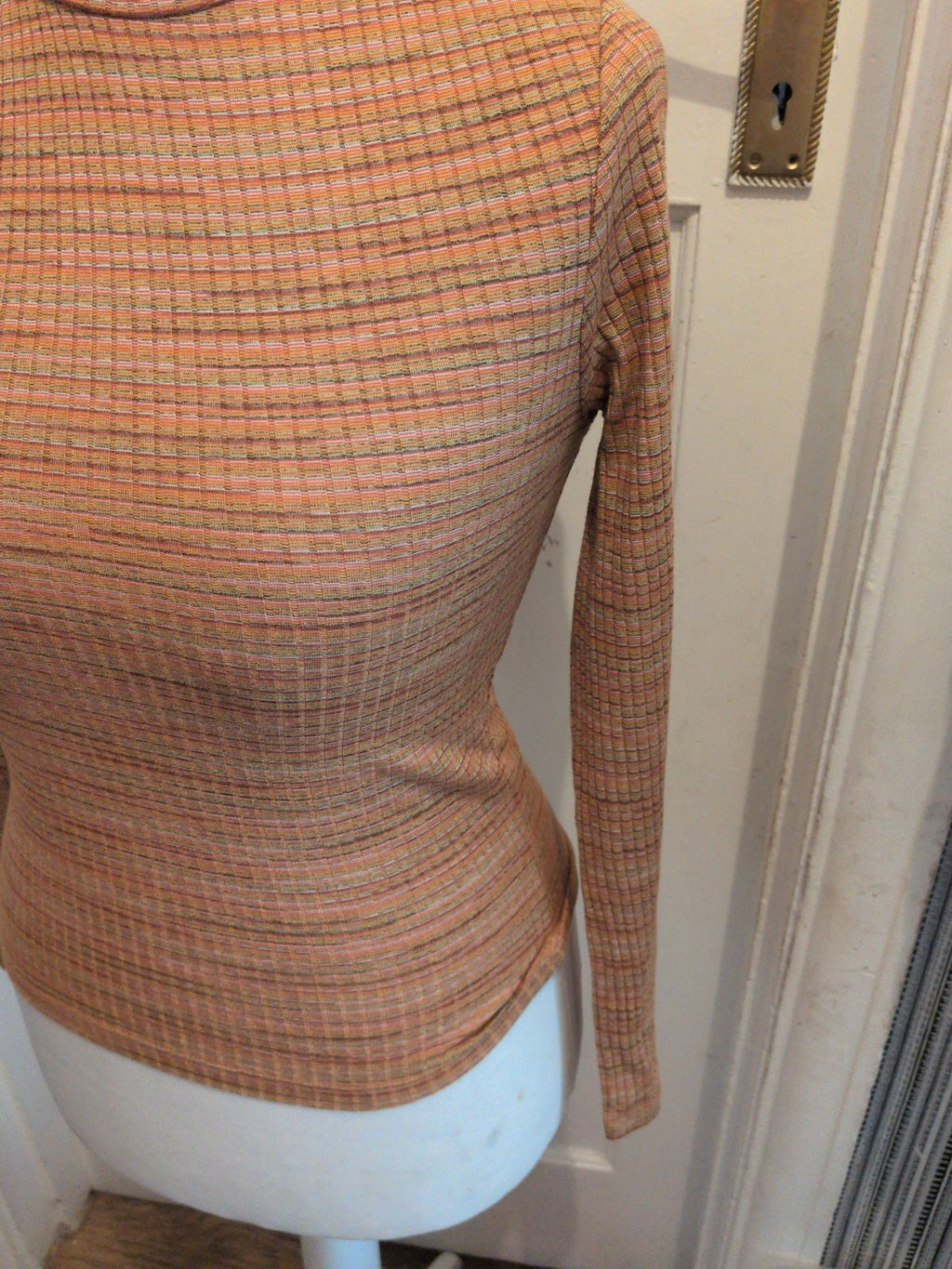 Primark XS Orange Patterned High Neck Long Sleeve Top