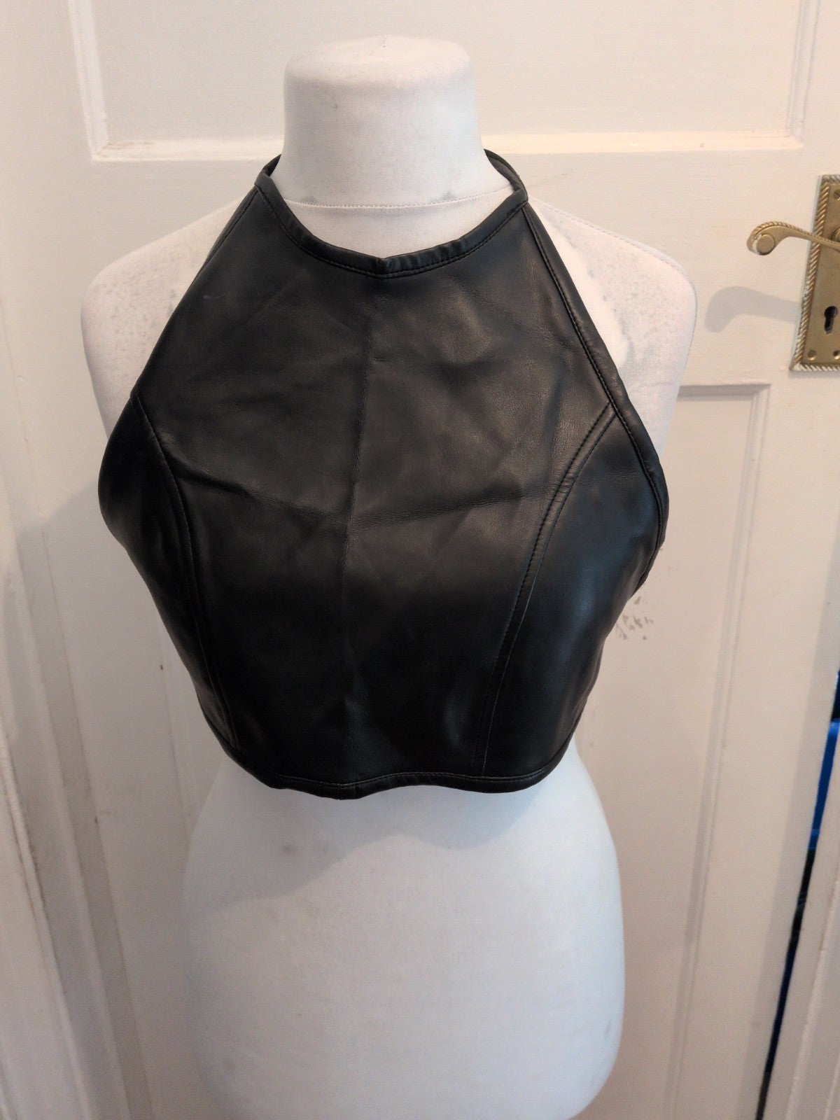 12 Black Pleather Halter neck Self Tie Top