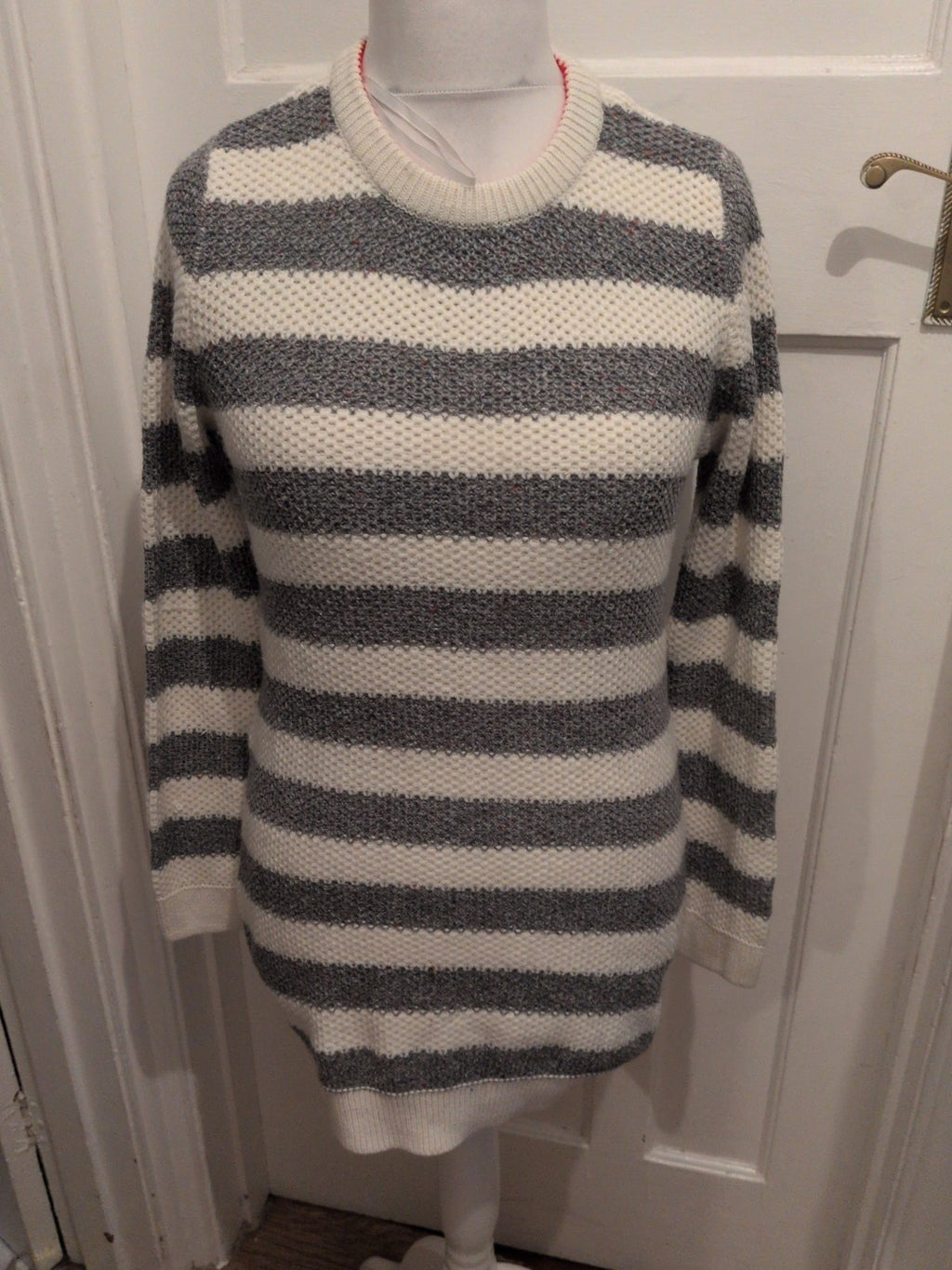 Hudson&Rose Medium Grey And Cream Stripe Jumper Dress