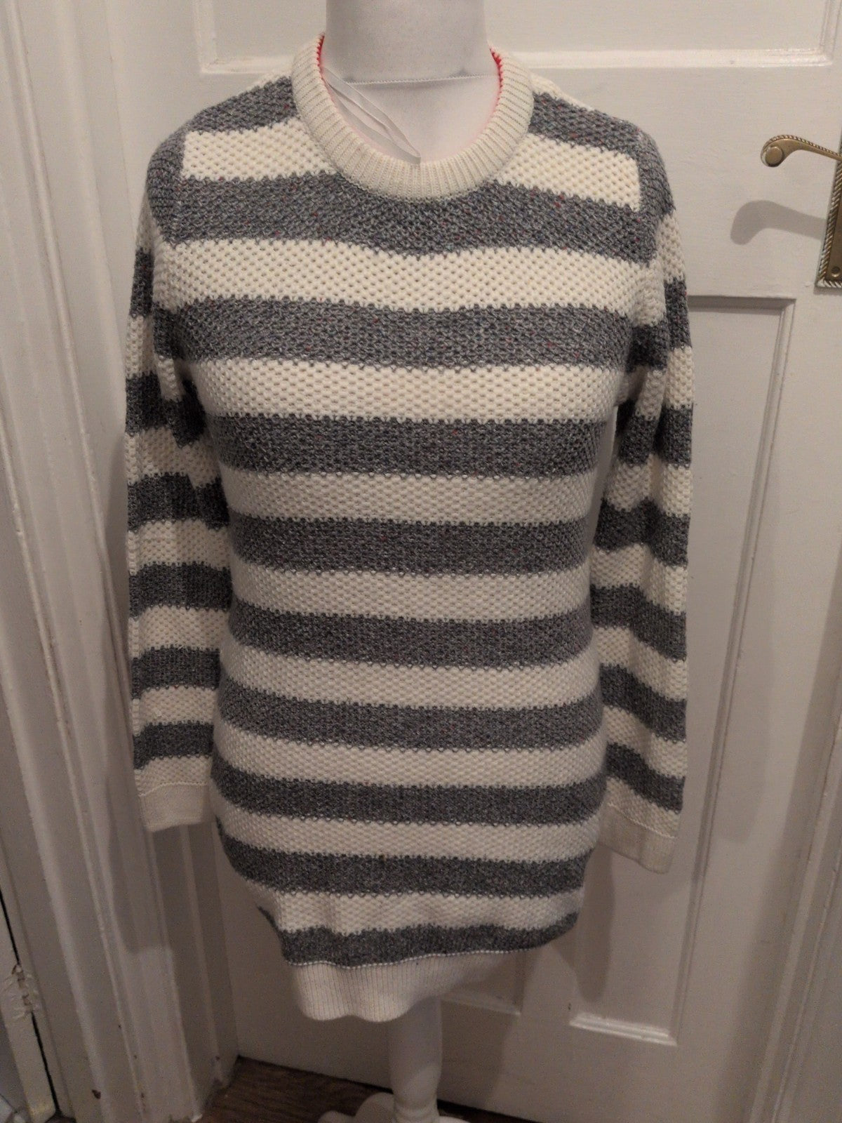 Hudson&Rose Medium Grey And Cream Stripe Jumper Dress