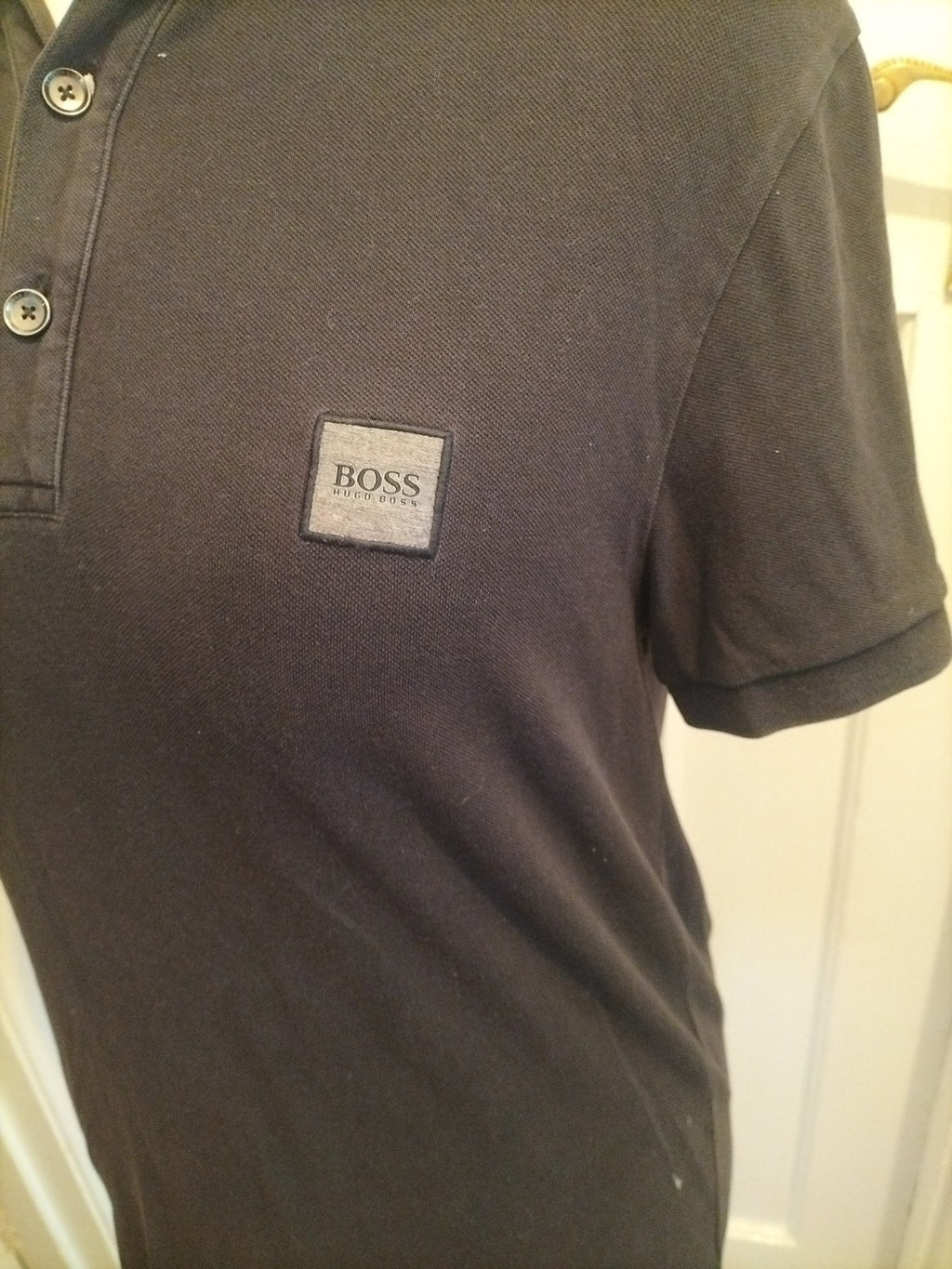 Mens Hugo Boss Size M Slim Fit Navy Polo Short Sleeve