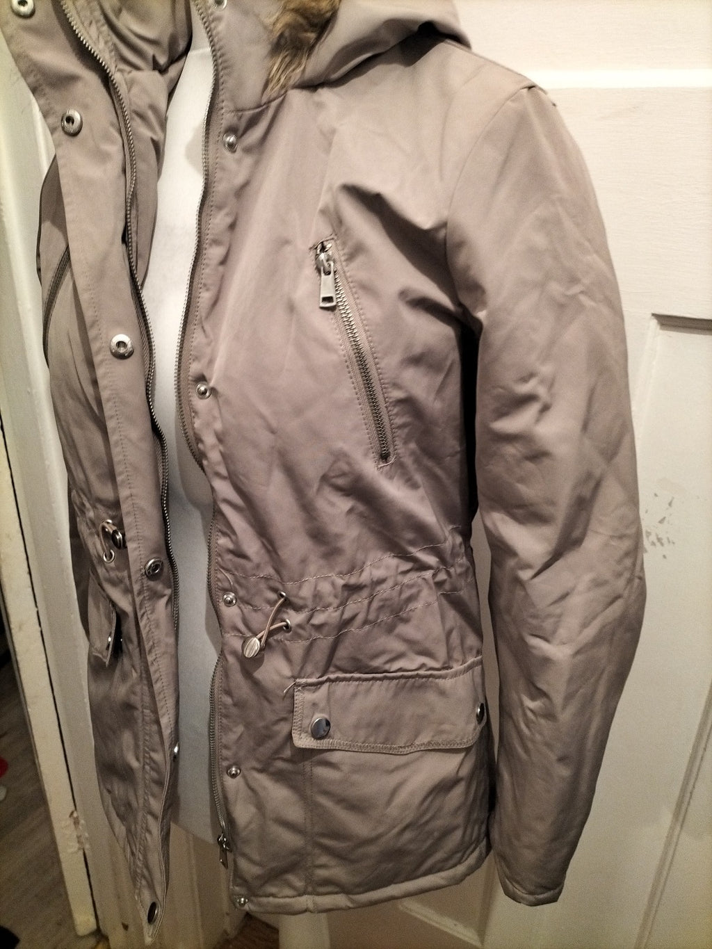 Ladies Primark Size 6-8 Faux Fur Grey Lined Coat