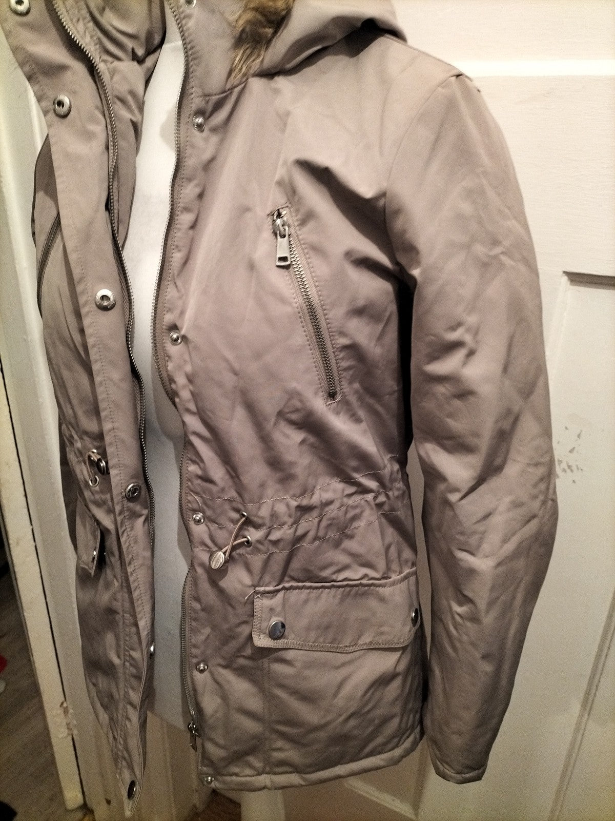 Ladies Primark Size 6-8 Faux Fur Grey Lined Coat