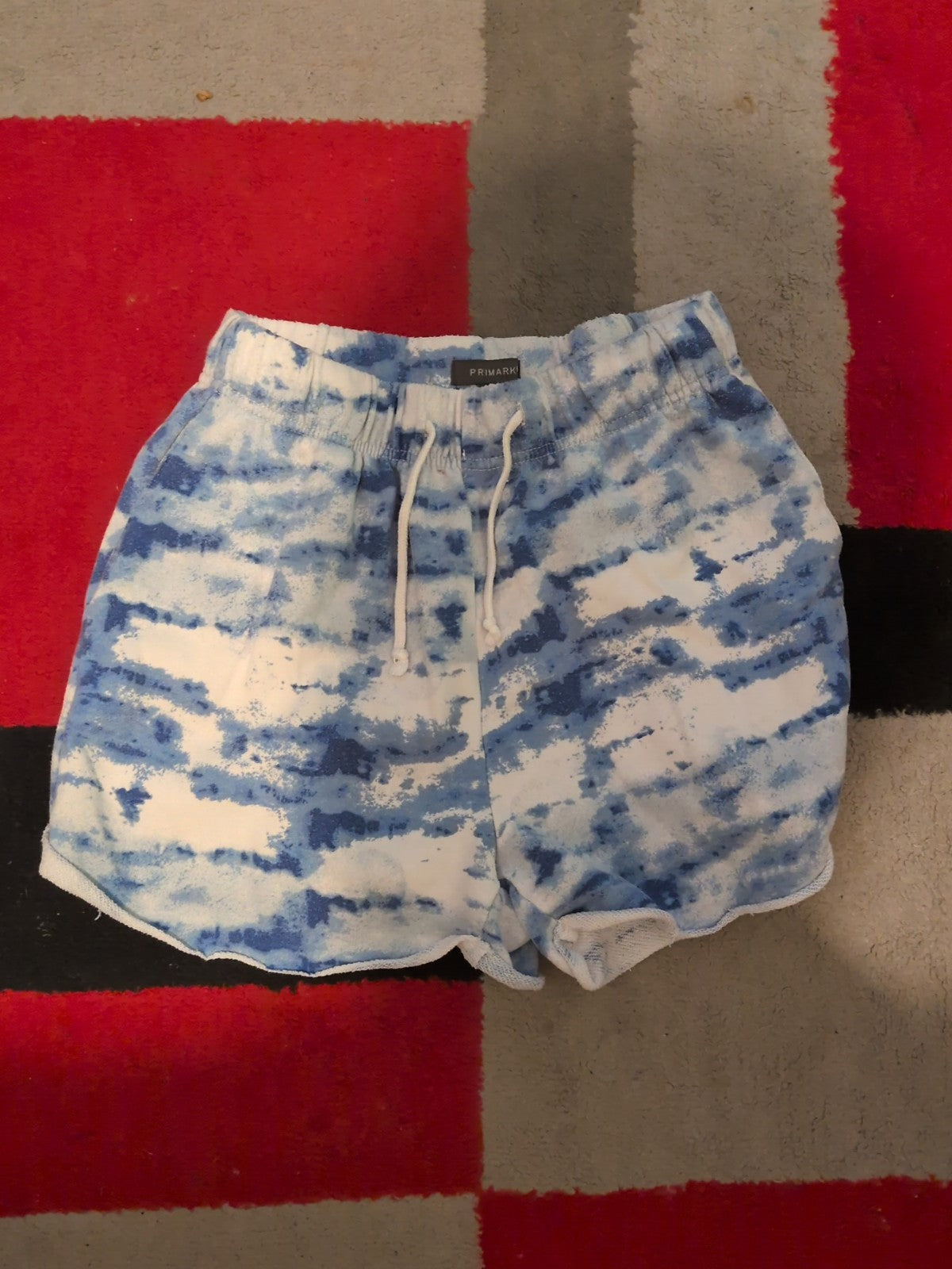 Ladies Primark Size Small Blue And White Dye Elasticated Sweat Hot Pants