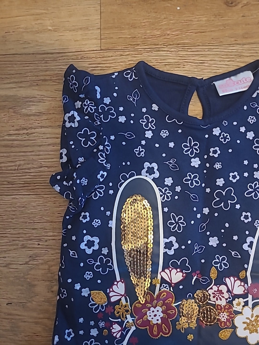 Girls So Cute 9-12 Months Navy Gold Sequin Tshirt