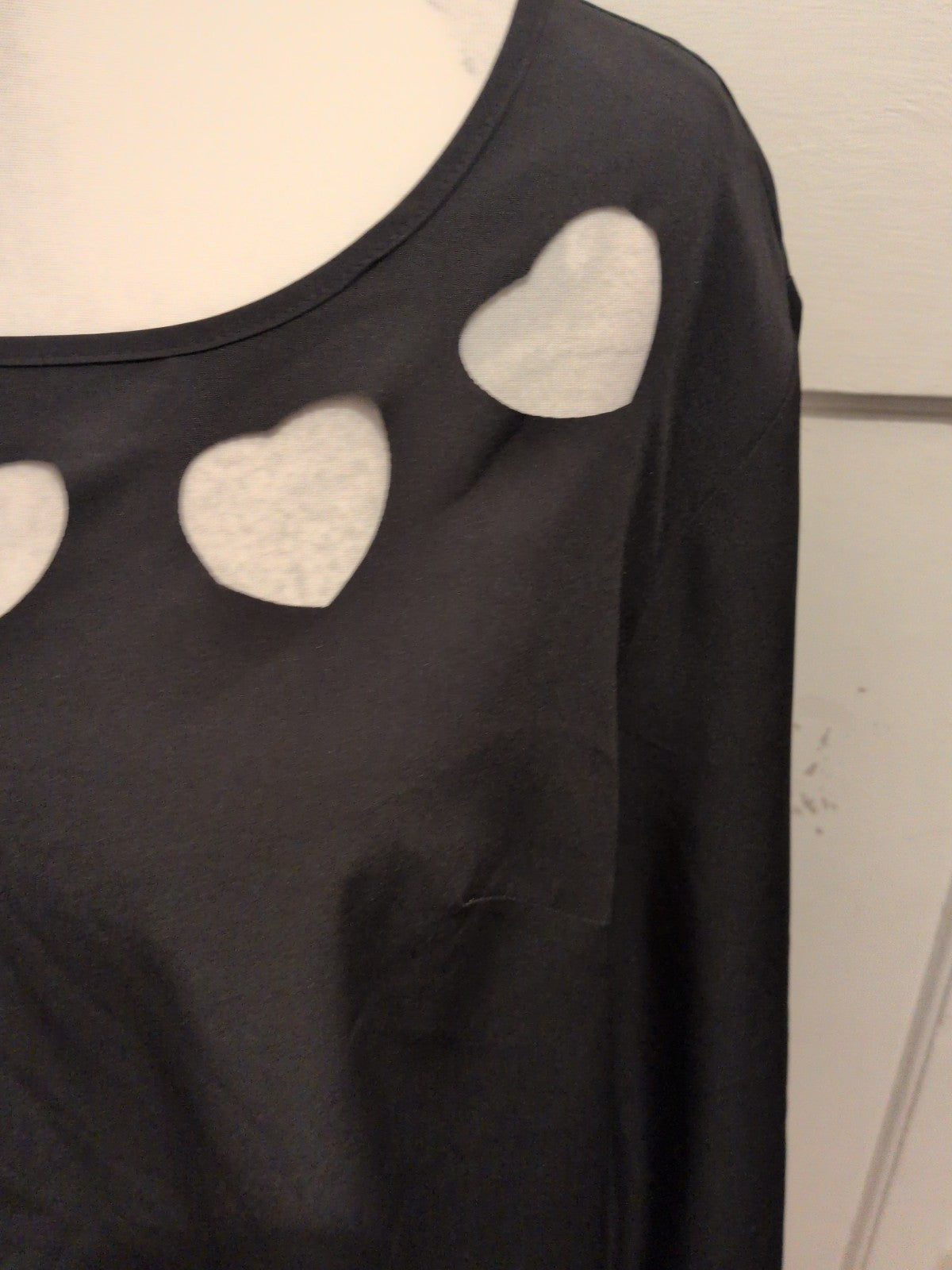 Shein Large Black Long Sleeve With Heart Neck Pattern Blouse