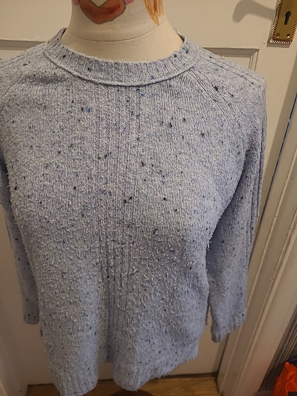 Ladies Marks And Spencer Size Small Blue With Black Flecks Long Sleeved Pullover
