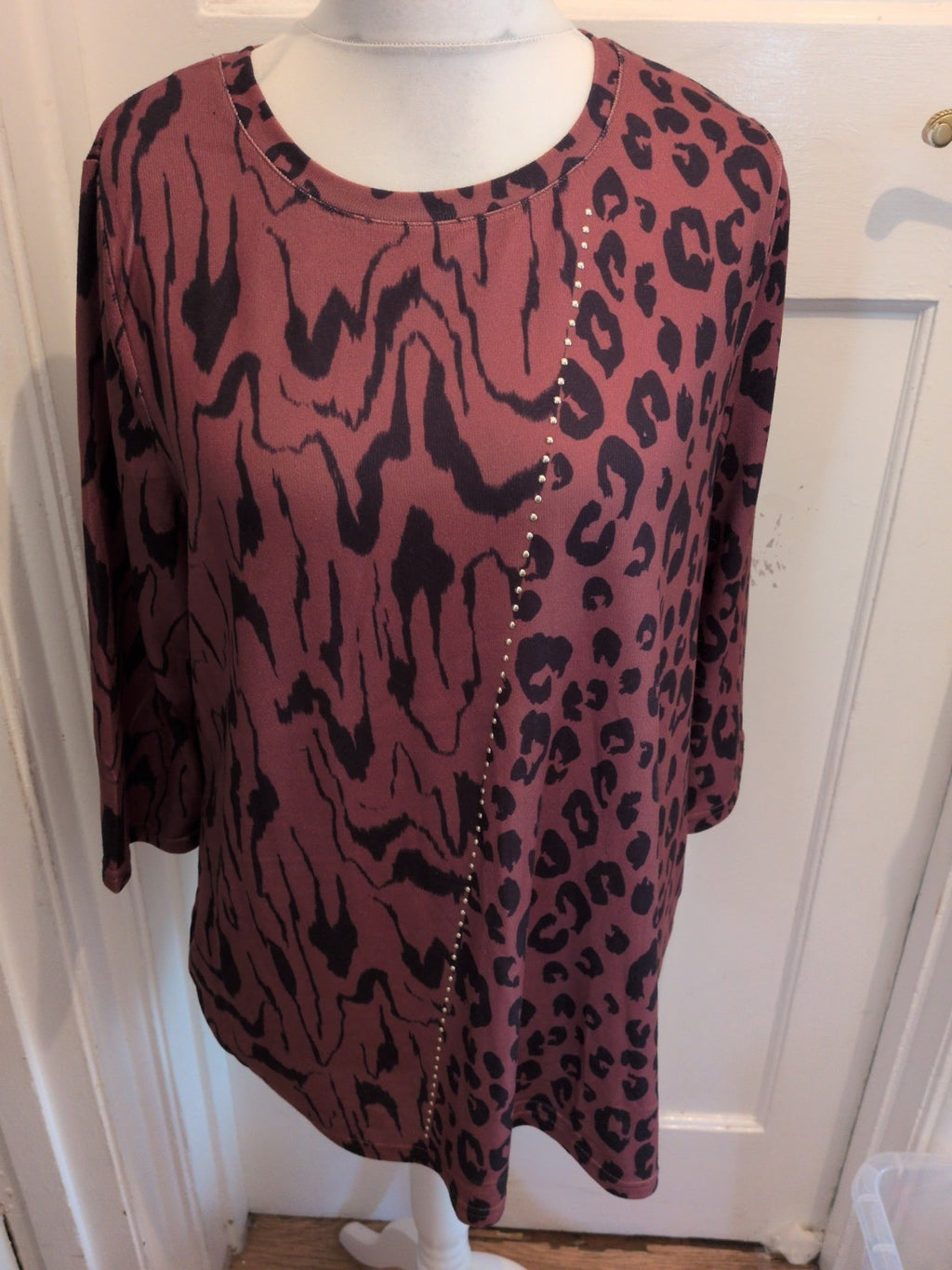 Bonmarche 20 Brown And Black Leopard Print Long Sleeve Blouse