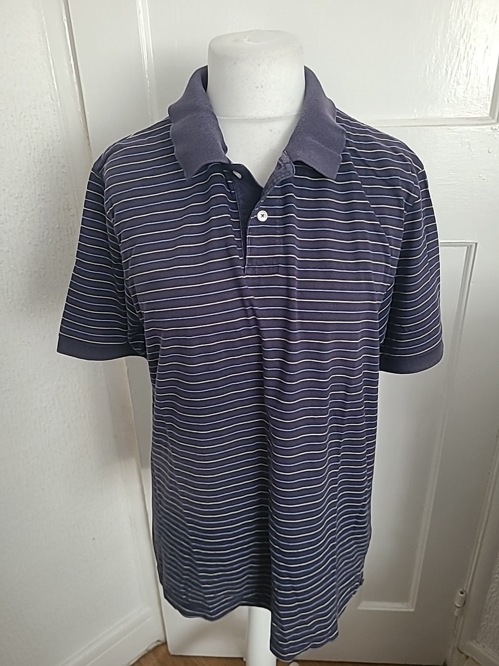 Mens Blue Harbour Size XL Navy Mix Striped Short Sleeved Polo Marked Neck
