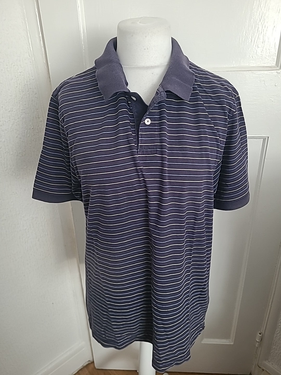 Mens Blue Harbour Size XL Navy Mix Striped Short Sleeved Polo Marked Neck