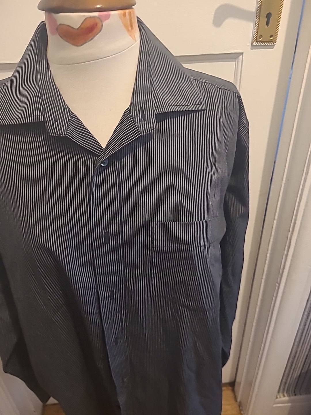 Mens Cedarwood State Size 16" Black/White Striped Long Sleeved Shirt