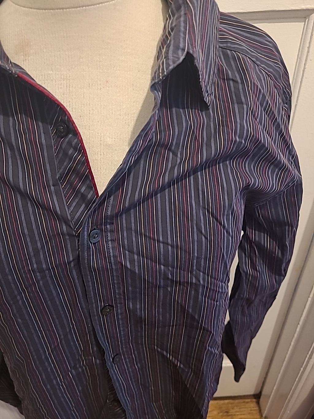 Mens Marks And Spencer Autograph Size Large Striped Multi Long Sleeved Shirt