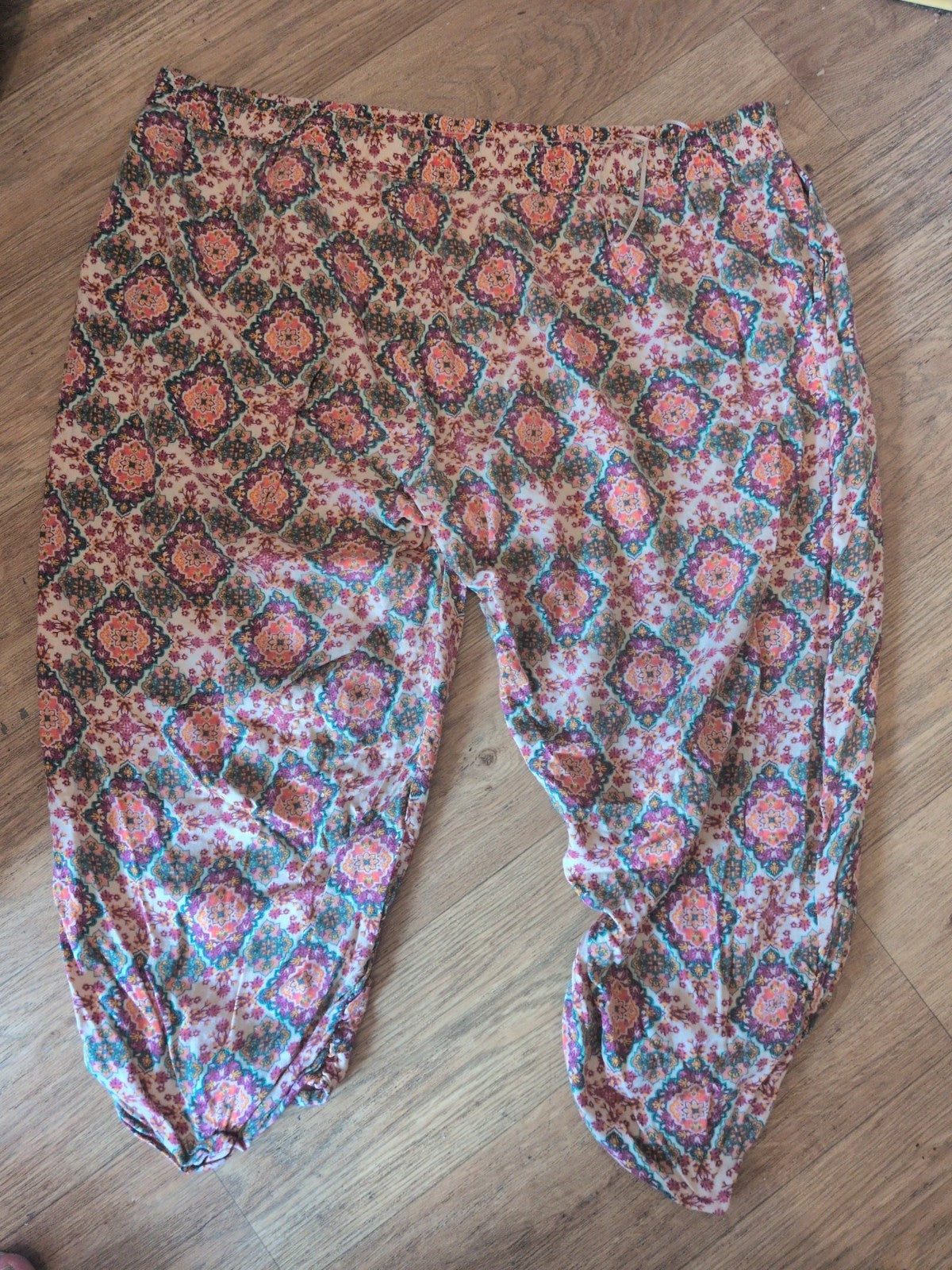 Ladies Size XL Multicoloured Elasticated Ankle Trousers Legging