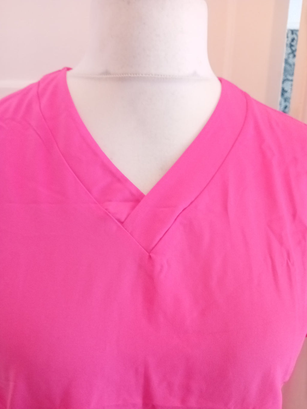 Large Bright Pink V Neck Short Sleeve Blouse