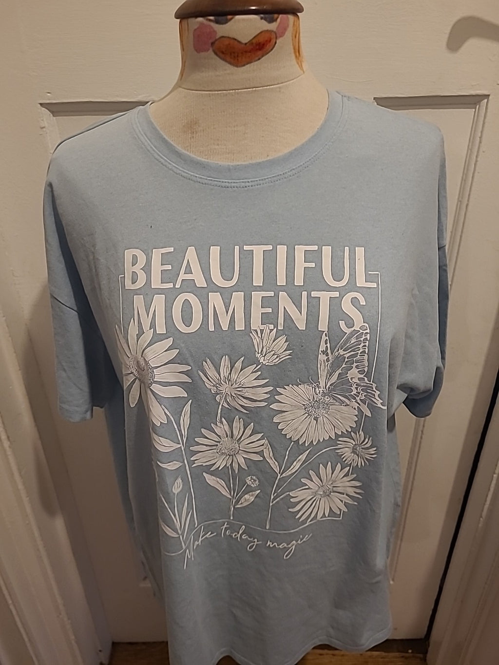 Ladies Primark Size Medium Pale Blue "Beautiful Moments" Tshirt
