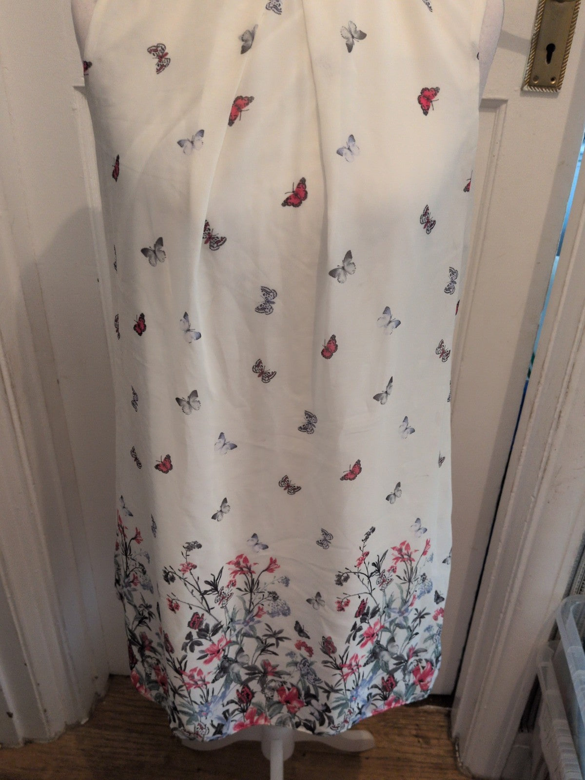 Primark 16 White With Butterfly Lined Sleeveless Dress