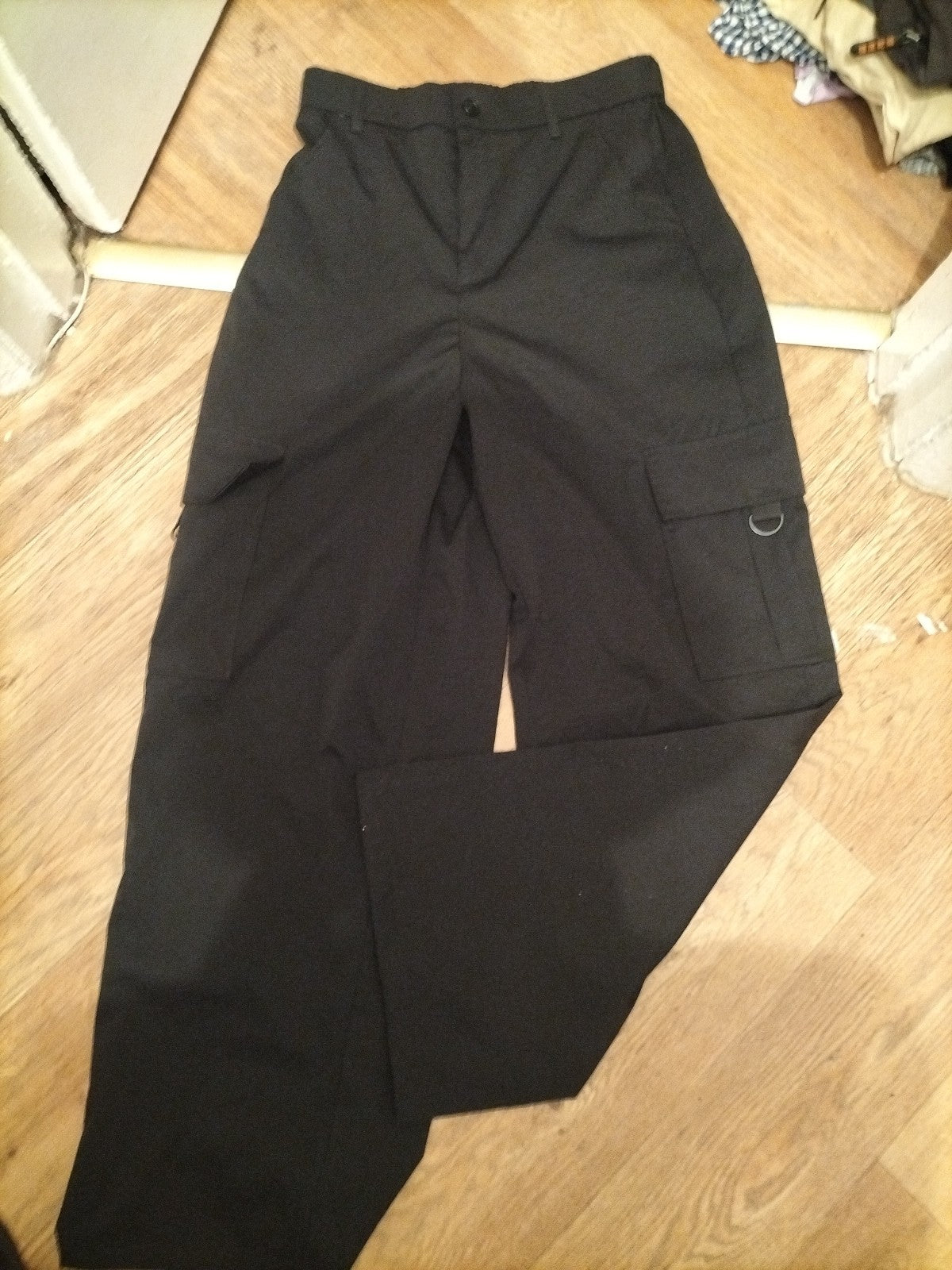 Large Black Wide Leg Cargo Trousers