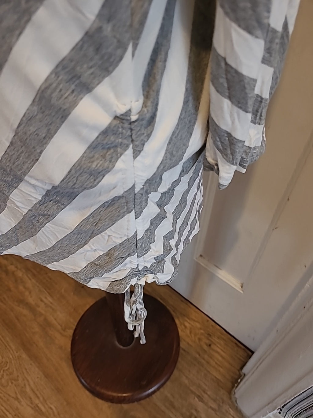 Ladies Large Grey And White Striped Mid Sleeved Blouse