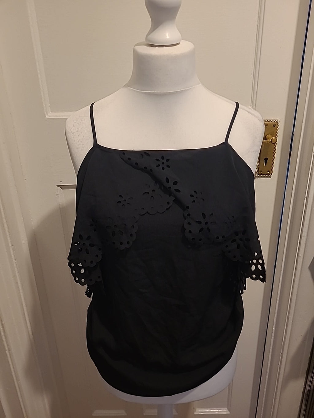 Ladies Next Size 10 Black Open Shoulder Short Sleeved Blouse