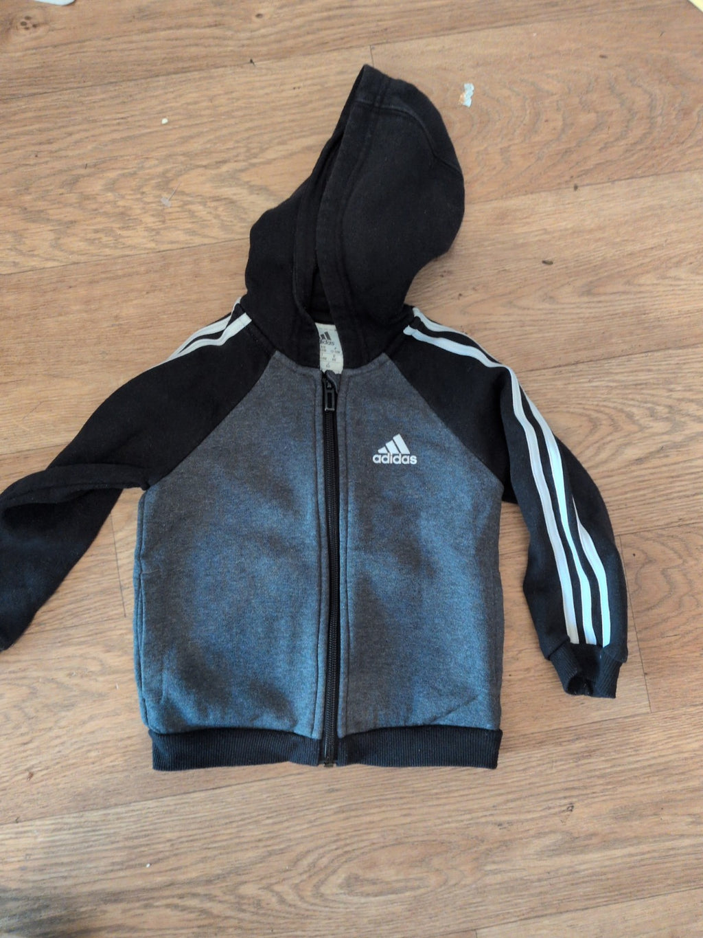 Boys Adidas Age 12-18 Months Full Zip Hoodie Black And Grey