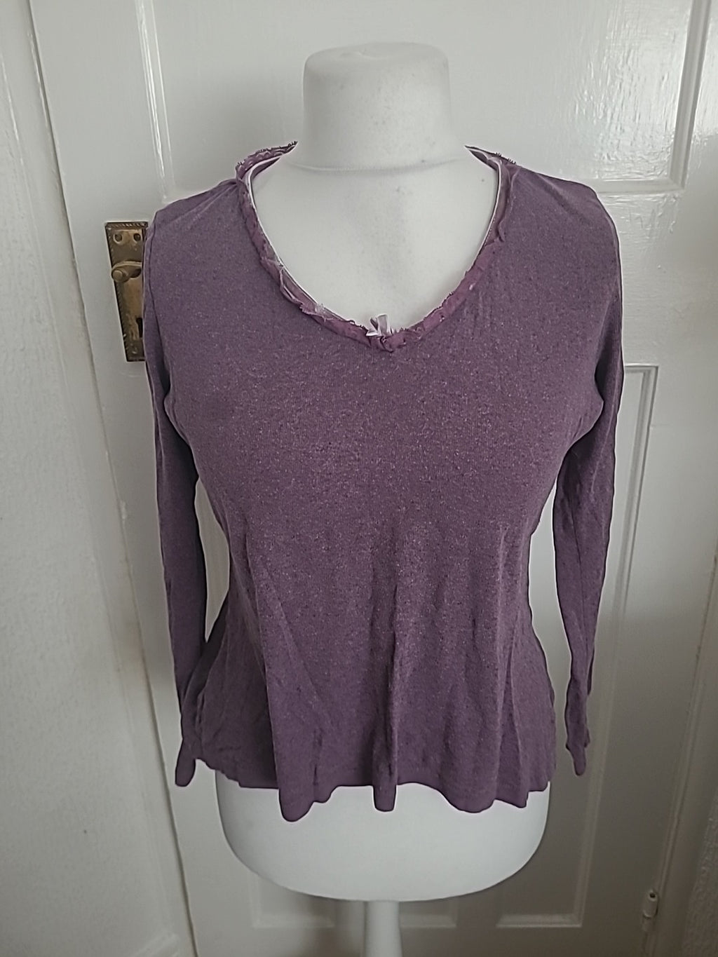 Ladies Size S/M Purple Frill V Neck Long Sleeved Blouse